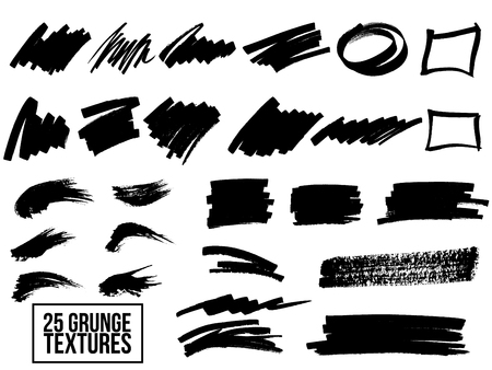 Set of black paint, ink brush strokes, brushes, lines. Dirty artistic design elements, boxes, frames for text.の写真素材