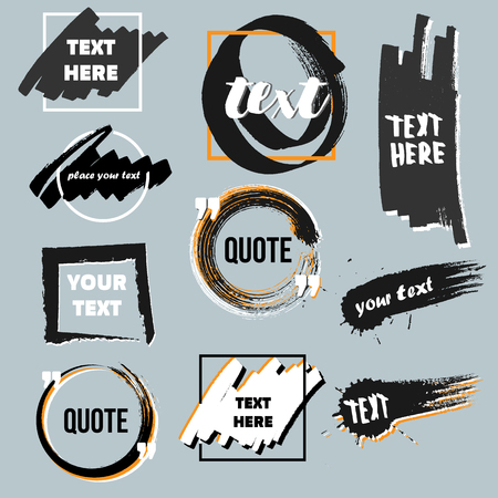 Vector quote boxes collection. Hand drawn frames, square, rectangle and round . Grunge brush strokes texture.のイラスト素材