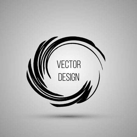 Hand drawn circle shape. Label, logo design element, frame. Brush abstract wave. Vector illustration.の写真素材