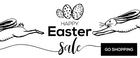Easter sale banner background template with hand drawn texture background. Go shopping. For greeting card, ad, promotion, poster, flyer, blog, article, social media. Vector illustration.のイラスト素材