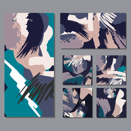 Set of creative universal art posters. Hand Drawn textures. Party invitations, banners, broshures, covers, decor elements.のイラスト素材