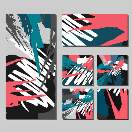 Set of creative universal art posters. Hand Drawn textures. Party invitations, banners, broshures, covers, decor elements.のイラスト素材