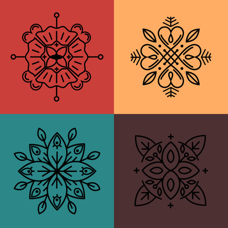 Vector abstract emblems - outline monograms - ecology signs and icons - logo design templates for floral businessのイラスト素材