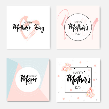 Set of Happy Mothers Day lettering greeting cards. Vector illustration.のイラスト素材