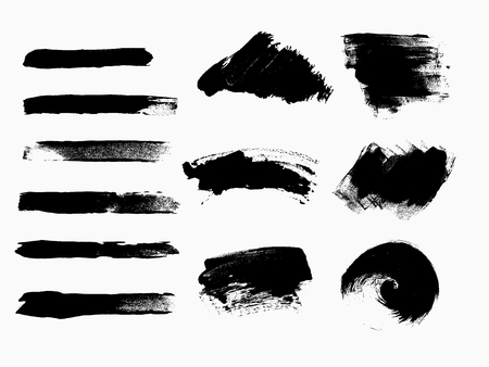Set of black paint, ink brush strokes, brushes, lines. Dirty artistic design elements, boxes, frames for text.の写真素材