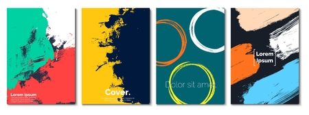 Set of creative artistic covers. Hand Drawn textures and patterns. Trendy graphic design template.のイラスト素材