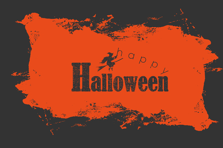 Halloween grunge background with happy halloween lettering and witch. Eps 10 vector illustration. Ink roller orange elementのイラスト素材