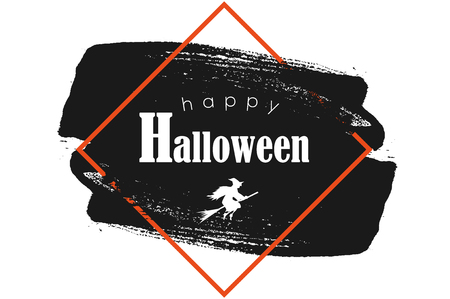 Halloween grunge background with happy halloween lettering and witch. Eps 10 vector illustration. Ink black brush stroke.のイラスト素材