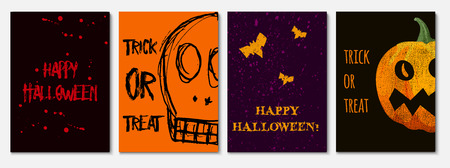 Set of hand drawn creative cards for Halloween holidays. Goods for Invitation, flyer, party poster. Vector illustration.のイラスト素材