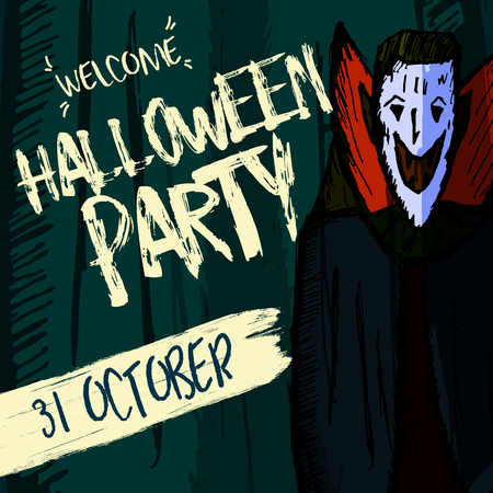 Party invitation for Halloween holidays. Handwritten text with scary Dracula. Goods for card, flyer, party poster.のイラスト素材