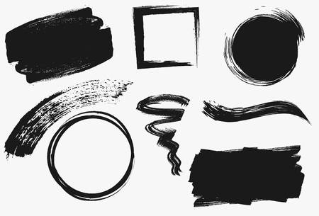 Set of black paint, ink brush strokes, brushes, lines. Dirty artistic design elements, boxes, frames for text.のイラスト素材