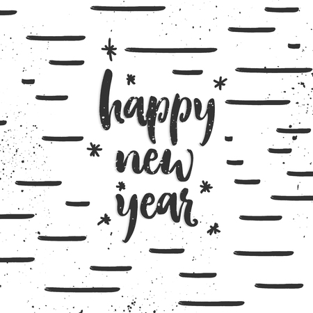 Happy New Year - greeting card with calligraphy. Handwritten modern brush lettering. Hand drawn design elements.のイラスト素材