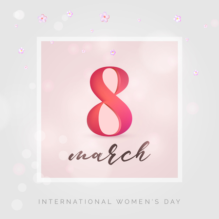 8 March for Floral Greeting card.  Holiday background with square Frame, space for text Vector illustrationのイラスト素材