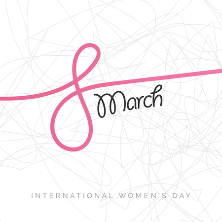 A Vector Happy Woman's day handwritten lettering card. Vintage curly calligraphy March 8 on stripe background.のイラスト素材
