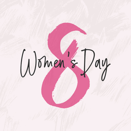 A Vector Happy Woman's day handwritten lettering card. Vintage curly calligraphy March 8 on grunge paint background.のイラスト素材