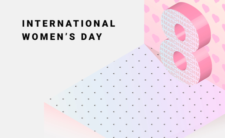 8 March, International Womens Day. Number eight in 3d isometric style on pattern background. Holiday gradient banner for web.のイラスト素材