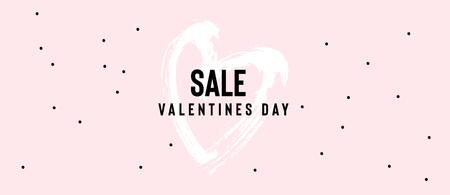Happy Valentine's Day sale banner with text and red baloon hearts. Trendy background with hand drawn brush paints. Vector illustrationのイラスト素材