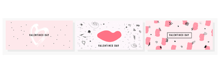 Happy Valentine's Day set of sale banners with text. Trendy background with hand drawn brush paints. Vector illustrationのイラスト素材