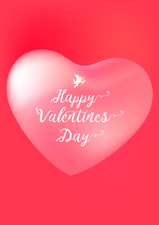 Happy Valentine's Day card with calligraphy text and red baloon hearts. Vector illustrationのイラスト素材