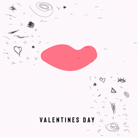 Happy Valentine's Day card with text and red baloon hearts. Trendy background with hand drawn brush paints. Vector illustrationのイラスト素材