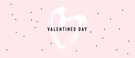 Happy Valentine's Day card with text and red baloon hearts. Trendy background with hand drawn brush paints. Vector illustrationのイラスト素材