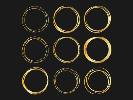 Set of Gold Circle Stains, Shapes. Vector illustration. Hand Drawn Metalic Circles Collection.のイラスト素材