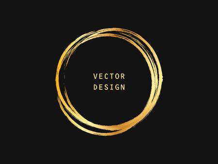 Metalic gold circle shape. Label, logo design element, frame. Brush abstract wave. Vector illustration.のイラスト素材