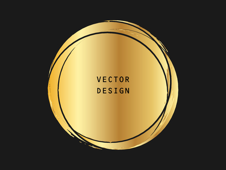 Metalic gold circle shape. Label, logo design element, frame. Brush abstract wave. Vector illustration.のイラスト素材