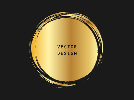 Metalic gold circle shape. Label, logo design element, frame. Brush abstract wave. Vector illustration.のイラスト素材