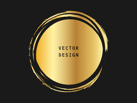 Metalic gold circle shape. Label, logo design element, frame. Brush abstract wave. Vector illustration.のイラスト素材