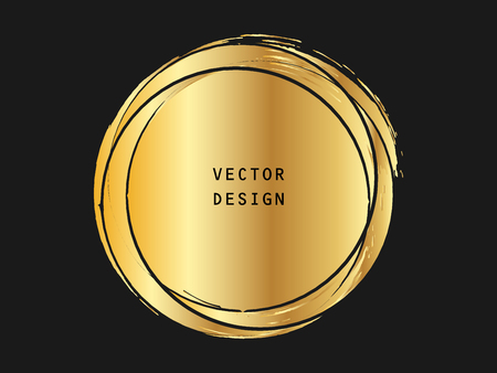 Metalic gold circle shape. Label, logo design element, frame. Brush abstract wave. Vector illustration.のイラスト素材
