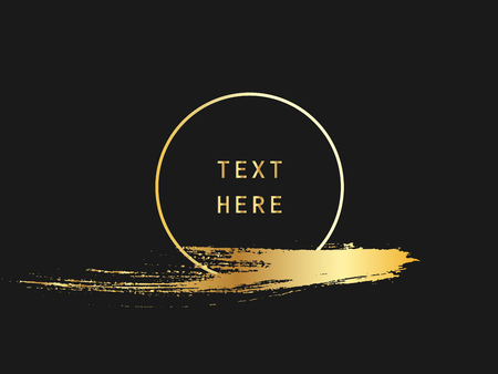 Metalic gold circle shape. Label, logo design element, frame. Brush abstract wave. Vector illustration.のイラスト素材