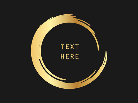 Metalic gold circle shape. Label, logo design element, frame. Brush abstract wave. Vector illustration.のイラスト素材