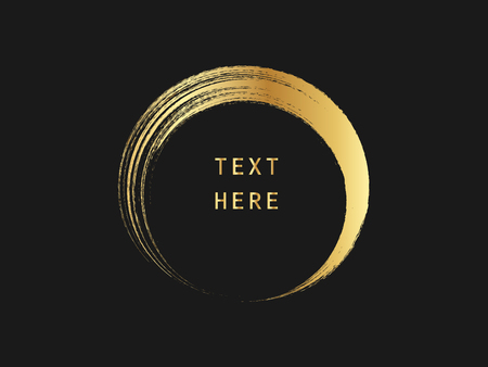 Metalic gold circle shape. Label, logo design element, frame. Brush abstract wave. Vector illustration.のイラスト素材