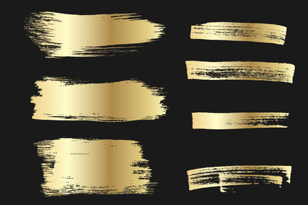 Set of golden paints, metalic gradient brush strokes, brushes, lines. Artistic design elements.のイラスト素材