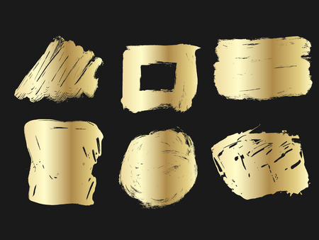 Set of Gold Circle Stains, Shapes. Vector illustration. Hand Drawn Metalic Circles Collection.のイラスト素材