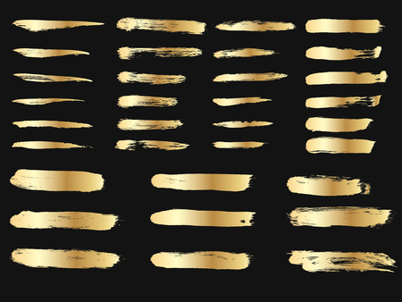 Set of golden paints, metalic gradient brush strokes, brushes, lines. Artistic design elements.のイラスト素材