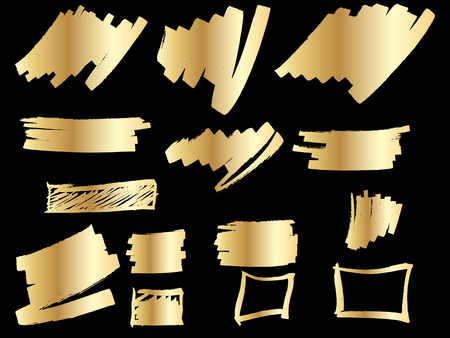 Set of Gold Circle Stains, Shapes. Vector illustration. Hand Drawn Metalic Circles Collection.のイラスト素材