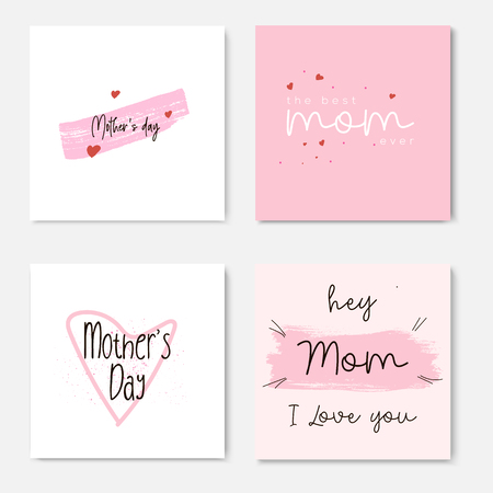Set of Happy Mothers Day lettering greeting cards template. Hand drawn elements and letters. Suitable collection for background, banner, sticker, e-mail, website. Vector illustrationのイラスト素材