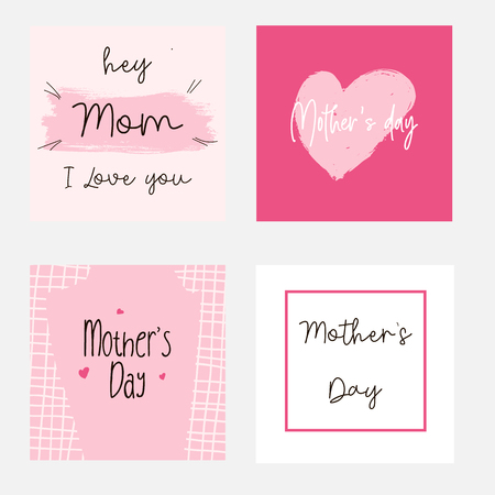 Set of Happy Mothers Day lettering greeting cards template. Hand drawn elements and letters. Suitable collection for background, banner, sticker, e-mail, website. Vector illustrationのイラスト素材