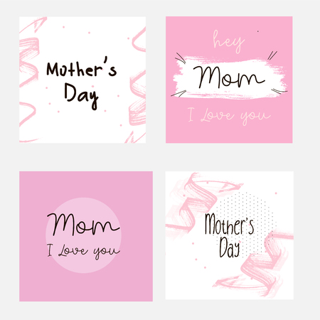 Set of Happy Mothers Day lettering greeting cards template. Hand drawn elements and letters. Suitable collection for background, banner, sticker, e-mail, website. Vector illustrationのイラスト素材