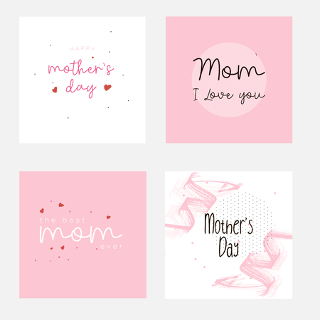 Set of Happy Mothers Day lettering greeting cards template. Hand drawn elements and letters. Suitable collection for background, banner, sticker, e-mail, website. Vector illustrationのイラスト素材