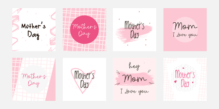 Set of Happy Mothers Day lettering greeting cards template. Hand drawn elements and letters. Suitable collection for background, banner, sticker, e-mail, website. Vector illustrationのイラスト素材