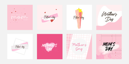 Set of Happy Mothers Day lettering greeting cards template. Hand drawn elements and letters. Suitable collection for background, banner, sticker, e-mail, website. Vector illustrationのイラスト素材