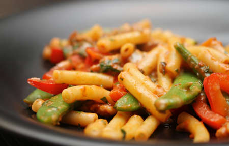 Shallow Depth of field shot of home made pasta with vegetablesの写真素材