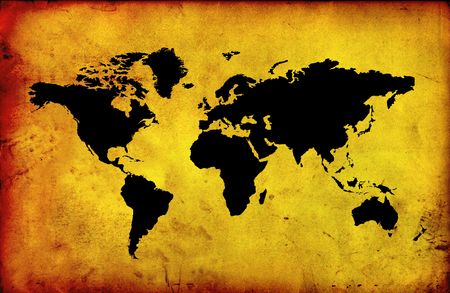 map of the world on aged paperの写真素材