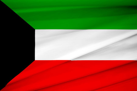 national flag of kuwait waving in the windの写真素材