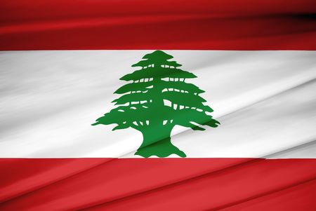 national flag of Lebanon waving in the windの写真素材