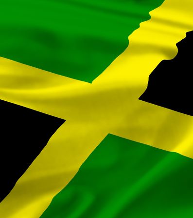 national flag of jamaica waving in the windの写真素材