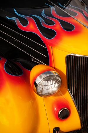 Chrome and flame details on a vintage Hot Rod.の写真素材